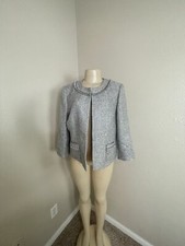 Tahari Arthur S. Levine Textured Blazer Women's 12 Metallic Gray Crop Open Front