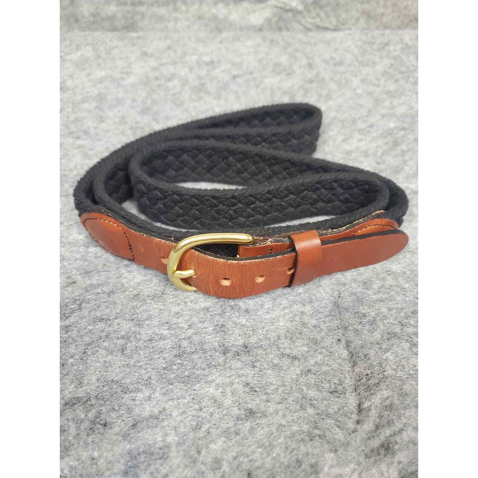 Leather Man Ltd. Men's Belt 42 Black Macramé Leather Tab Solid Brass Buckle