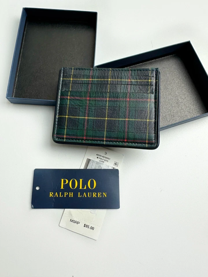 Polo Ralph Lauren Crest Canvas & Leather Card Case NWT Plaid Tartan Preppy - Image 2 of 4