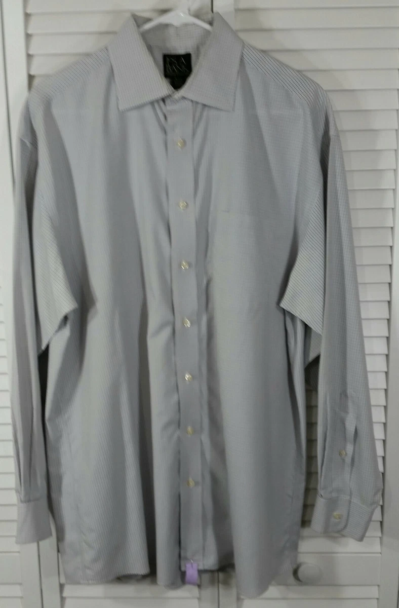 Jos A Bank Travelers Collection Mens L Slv White Gird Pattern Dress Shirt 16 34