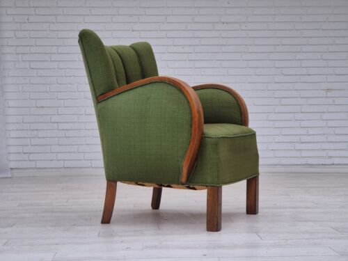 50er Jahre, Dänischer Artdeco Sessel, grüne Möbel Wolle, Buchenholz, Original. - Bild 2 von 23