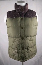 Old Navy Women Colorblock Puff Down Frost Free Embroidered Snap Vest Size M