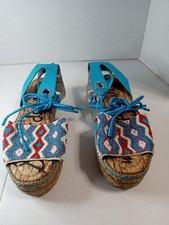 Sam Edelman Neera Beaded Espadrille Platform Sandals 7 Red White  Blue