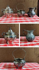 Antique Middletown Plate Co. Silver 3 Pieces Coffee/ Tea Creamer & Sugar Bowl...