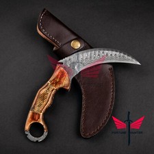 Karambit Garra de Tigre Forjado a Mano | Acero Damasco | Cuchillo Táctico de Supervivencia