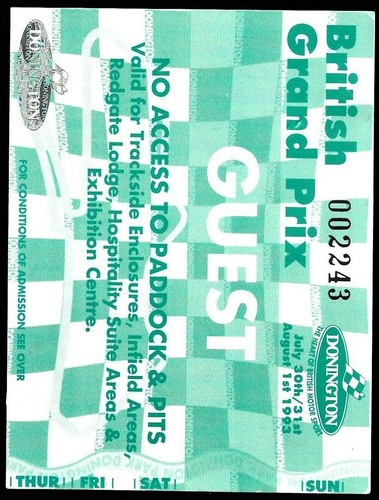 Donington British Grand Prix Motor Sport Racing Guest Pass Ticket Mini Map 1993 - Picture 3 of 3