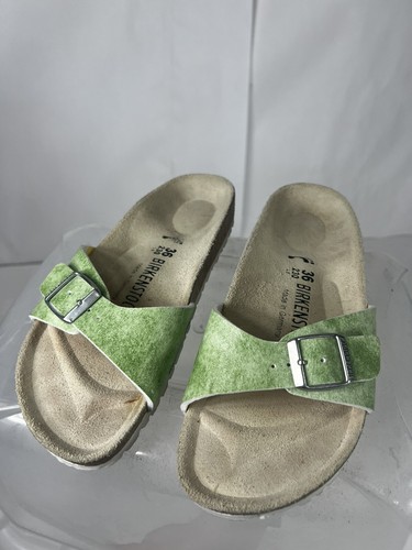 Vintage Birkenstock Womens 36 6 Distressed Leather Buckle Sandals Lime Green