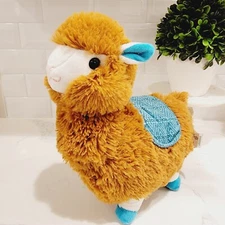 KELLYTOY Soft Brown Llama Alpaca Stuffed Animal With Teal Saddle Plush Toy
