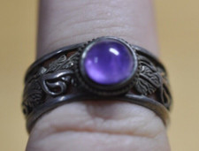Vintage Unique Amethyst Ring Stamped .925 Sterling Silver Artist Signed Size 7
