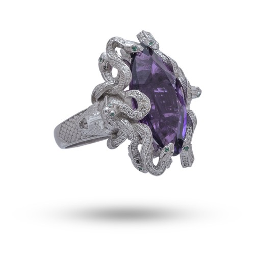 Bague En Argent Massif Avec Améthyste Et Marcassites - Taille 51, Marquise, Occasion