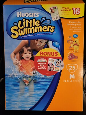 Huggies Little Swimmers Size M 24-34lb 25 Disposable Swimpants with wipes New