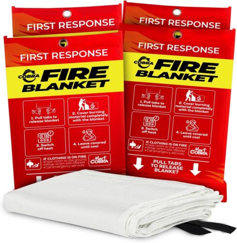 Set of 4 Fire Blanket Fiberglass Emergency Safety for Home and Kitchen 40"x40"