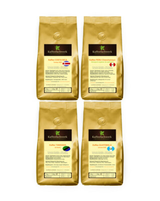 Kaffee Probierpaket   Röstfrisches Set 4x500g Costa Rica Tansania Guatemala Peru