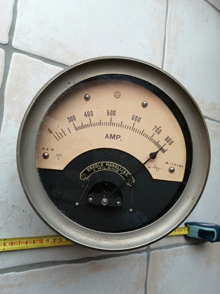 AR - Ancien gros ampèremètre déco INDUS loft Vintage 22cm de Diamètre  - Photo 3/4