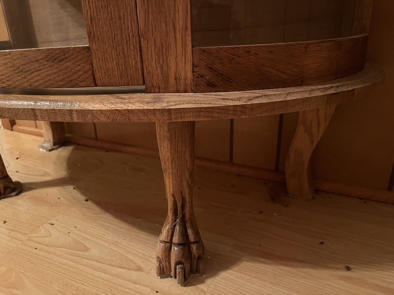 Antique American Tiger Oak Curved Glass Curio Skeleton Key 64