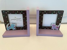 Bookends Kids Room Picture Frame Purple Polka Dots Nursery Cat