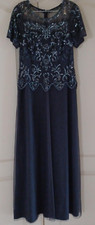 Oleg Cassini Formal Dress Size 12 Runs Small Gunmetal Gray Beaded MOB Wedding