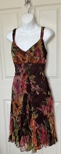 Vtg Sue Wong Silk Floral Dress Brown Orange Boho Y2K Side Zip Women s 10