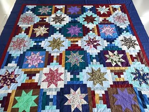Queen Size Machine Pieced Log Cabin Star Patchwork Quilt Top J