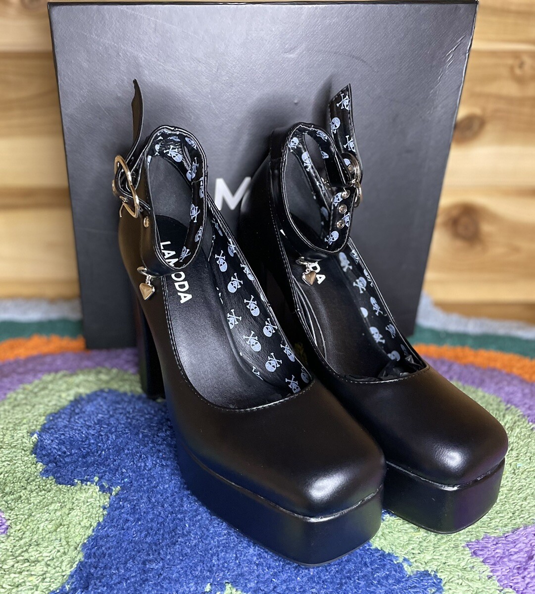 Dolls Kill LAMODA Black Afterglow Platform Heels Heart Dolls Kill LAMODA Black Afterglow Platform Heels Heart