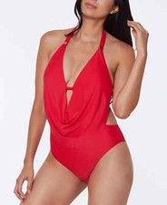 NWT BAR III Red Solid Cowlneck One Piece Swimsuit Medium pmy2923a