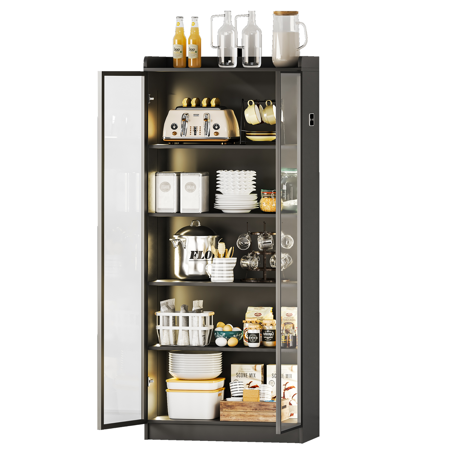 Display Cabinet with Doors and Adjustable Shelves,  Bookcase