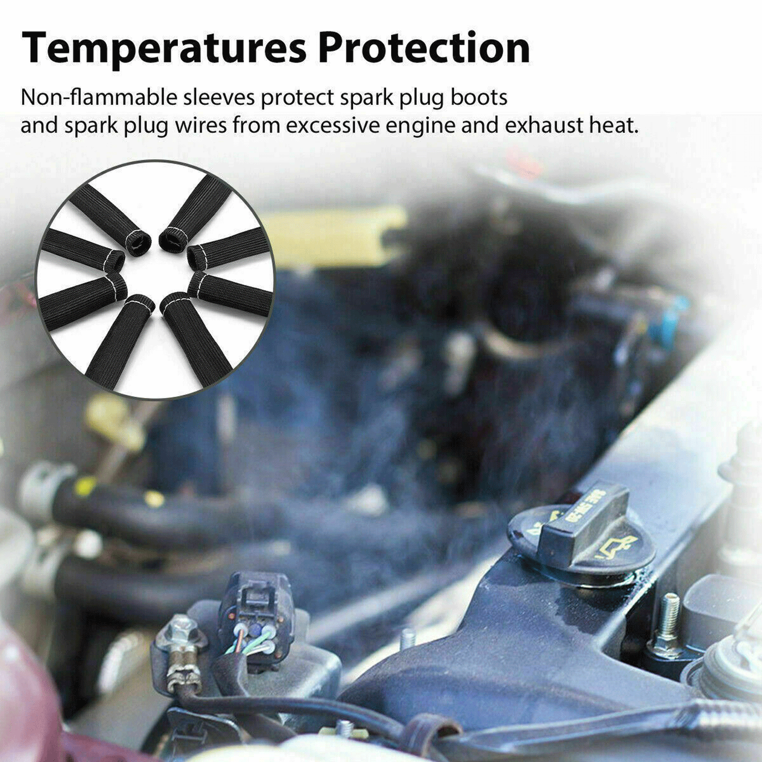 8pcs 2500° 6" Spark Plug Wire Protector Boots Sleeve Heat Shield Cover