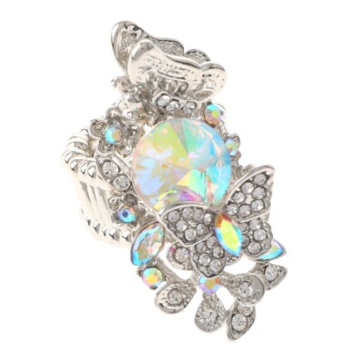 Silver Tone Stretch Metal Ring With  Rhinestone R1253-SAB