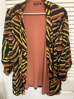 NEW IMAN Reversible Print/Solid Topper BLAZER JACKET GREEN FLORAL SZ 1X