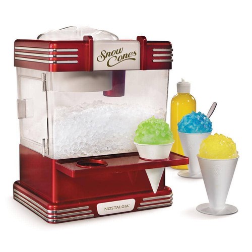 Nostalgia Snow Cone Maker Retro Table-Top Red Reusable Plastic Cups Ice Scoop - 第 1/6 張圖片