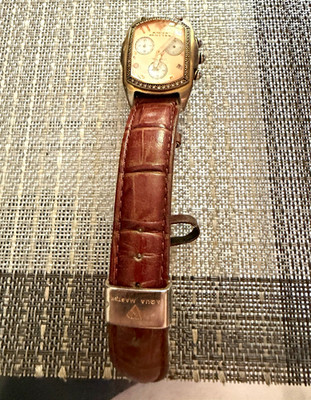 Aqua Master Quartz Chronograph Pink Dial Silver Cushion Case Brown Leather