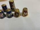Lot of 7 Vintage Brass & Enamel Cloisonne Thimbles Various Designs — photo 2