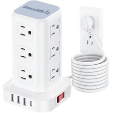 PD20W Power Strip Tower Surge Protector with USB 12 10 FT, White