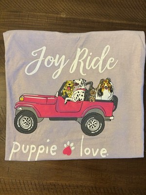 Puppie Love Joy Ride Dog Graphic Logo Tee Purple Crew Neck Unisex Adults XL