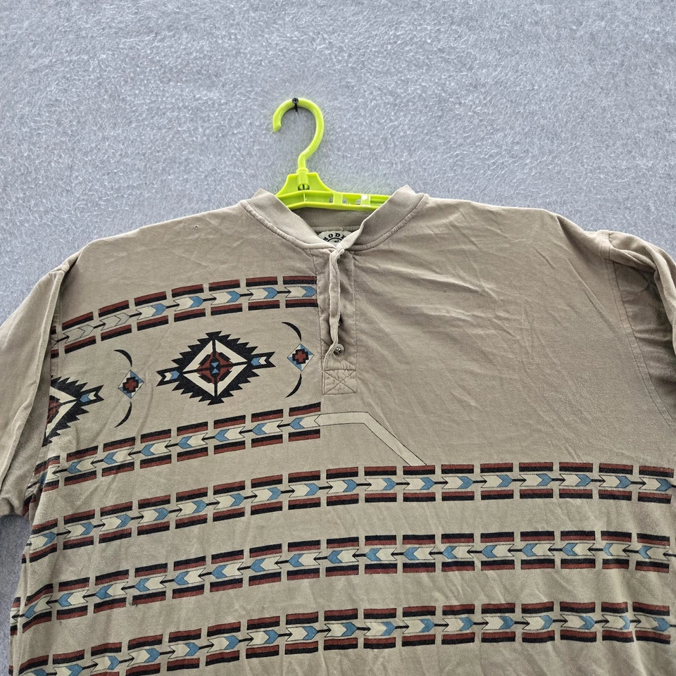 ВИНТАЖНАЯ мужская рубашка Rodeo Active XL коричневая Henley Geometric Aztec Arrow ЧИТАЙТЕ - Изображение 3 из 4