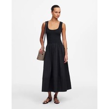 Madewell Jet Black Mixed Poplin Scoopneck Maxi Dress XXS NWT
