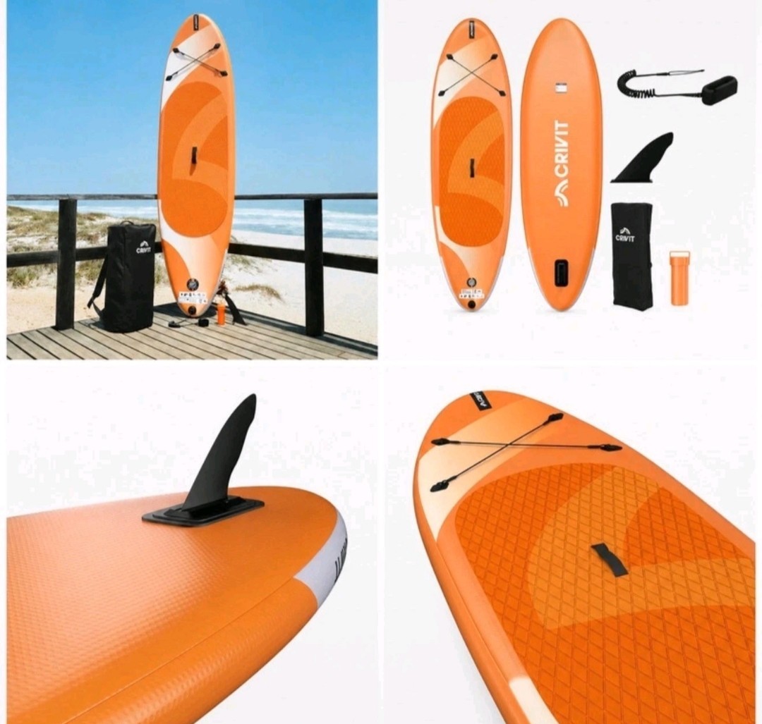 CRIVIT Tavola SUP gonfiabile arancione con pinna, leash, pompa e borsa