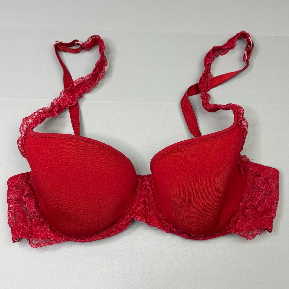 La Perla Bra 32D SZ 1 Red Lightly Lined Cup Underwire Lace