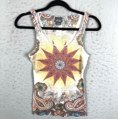 Dots Top Womens Medium Celestial Y2K Long Lines Sun Mod Groovy Retro 70s