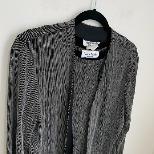 RONNE NICOLE Sport Women's L Black & White Textured Set Tank Cardigan Pants Vtg - Picture 5 of 24