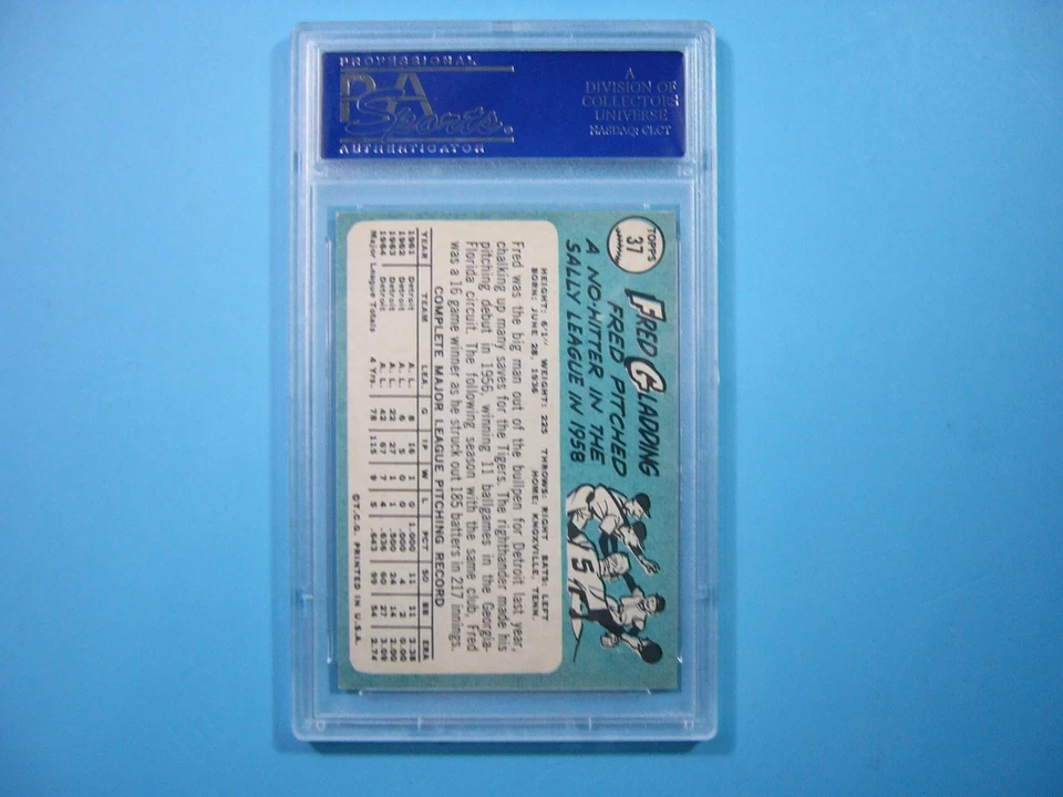 Tarjeta de béisbol 1965 Topps MLB #37 Fred Gladding PSA 8 casi nueva/como nueva nítida+ '65 GL Foto 2 de 4