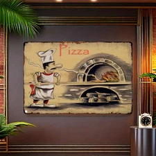 Vintage Pizza Maker Rustic Italian-Style Tin Metal Signs Home Décor 8x12 