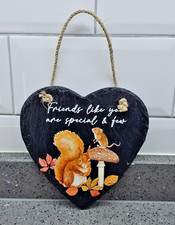 Friendship Quote Hanging Slate Heart Squirrel Mouse Toadstool 15cm Gift