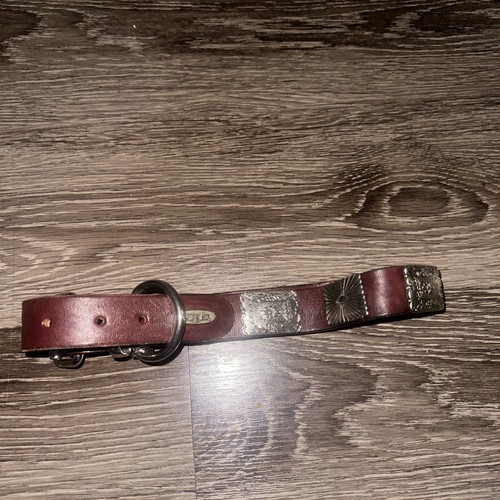 Handcrafted Brown Leather Dog Collar Western Conchos Flower Design Large Dog