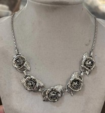 Vintage silver tone, rose Link Necklace Unsig...