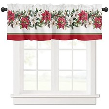 Christmas Curtain Valances for Kitchen Windows 54x18 Inch Winter Xmas Flower