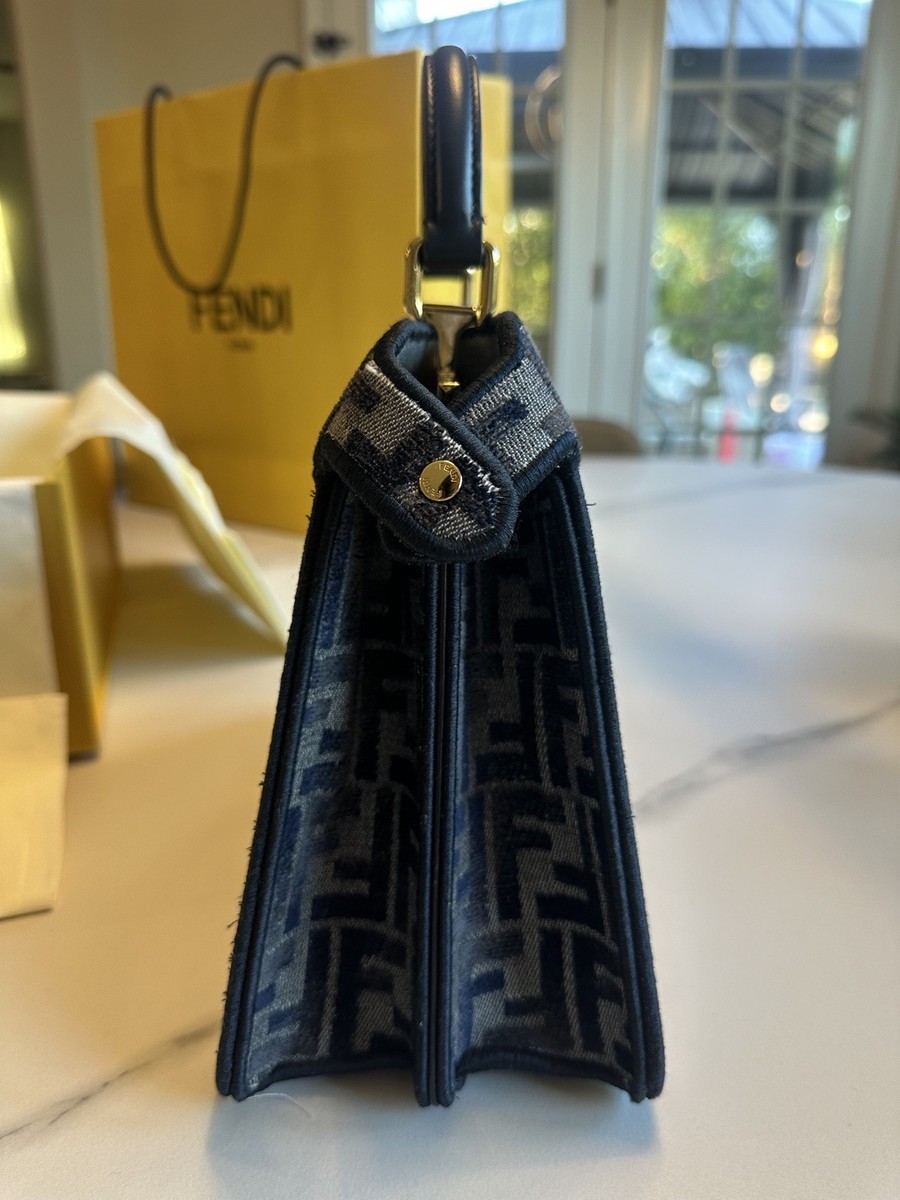 Fendi Peekaboo ISeeU Handbag - Navy Blue - Fendi Zucca FF Peekaboo