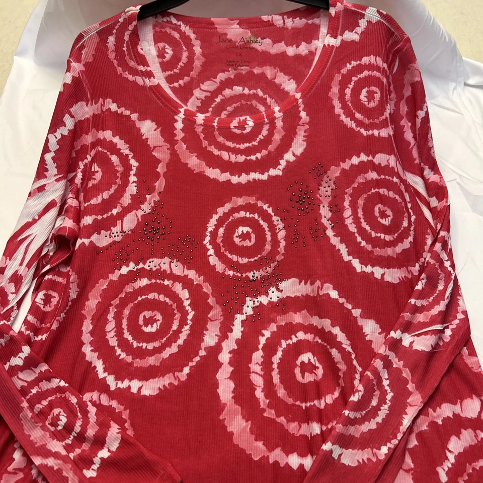 Jane Ashley Women's1X Top Casual Lifestyle Long Sleeves Pink Hippy Colorful New - Image 4 of 4