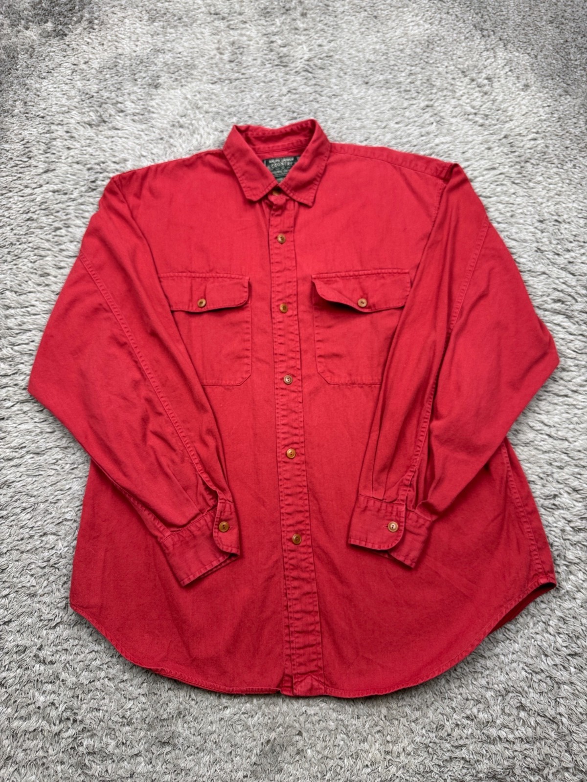 Ralph Lauren Country Shirt Men Medium Red Western Flap Pocket Button Up Vtg
