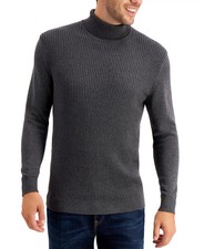 NWT Club Room Mens Charcoal Heather Textured Ribbed Knit Pullover Sweater Size L